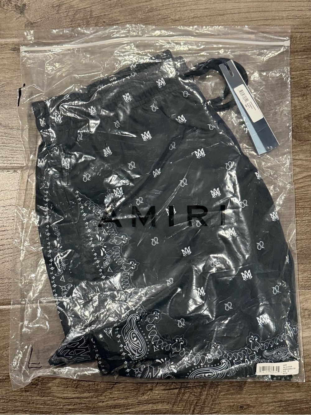 Amiri Black Bandana Paisley Monogram Print Mens Swim Trunks image 8
